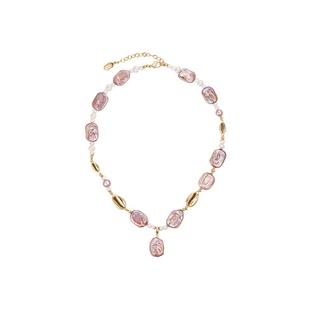 Amber Lollipop巴洛克珍珠项链女紫色方糖毛衣链轻奢高级吊坠颈链