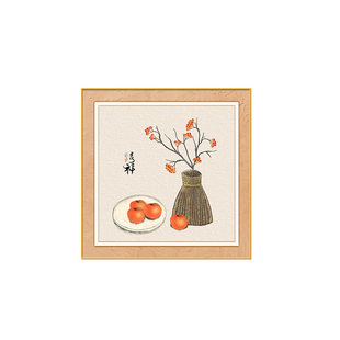 平安喜乐餐厅组合画奶油风正方形两联饭厅挂画高档大气苹果装饰画