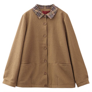 依佈2026春装新款格子拼接外套中老年时尚妈妈装经典百搭开衫上衣