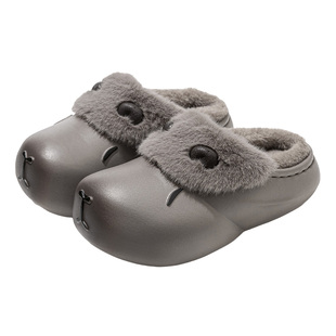 卡皮巴拉儿童棉拖鞋男童冬季包跟外穿防水eva保暖亲子毛绒棉拖女