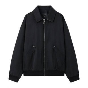 新款羽绒棒球服轻奢翻领男装羽绒服外套真皮桑蚕丝夹克痞帅棒球衣