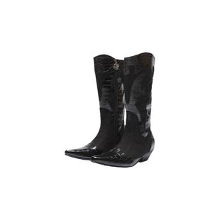 【冬季新品】littlegood复古尖头西部靴女新款百搭中跟马丁靴