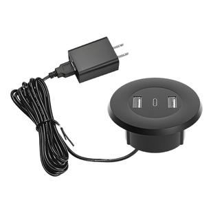 嵌入式USB插座隐藏式暗转桌面沙发床头柜圆形充电器TypeC快充接口