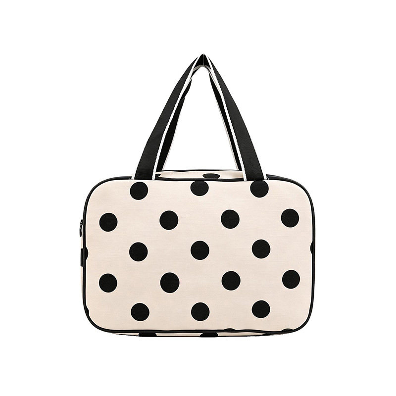 文艺复古波点帆布内里防水化妆包