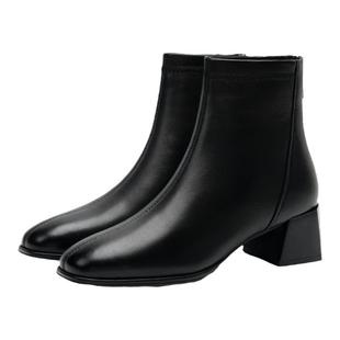 哈森粗跟时装短靴女冬新款女靴子秋季单靴通勤皮靴子HWA220175