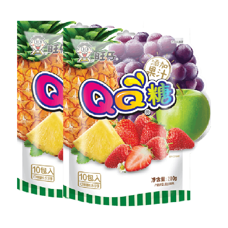 旺旺糖果旺仔QQ糖综合口味200g*2袋橡皮软糖儿童零食喜糖20小包