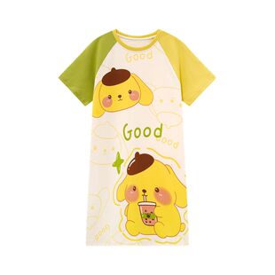 女童卡通睡裙夏季短袖中长款2026新款纯棉薄款公主风家居服