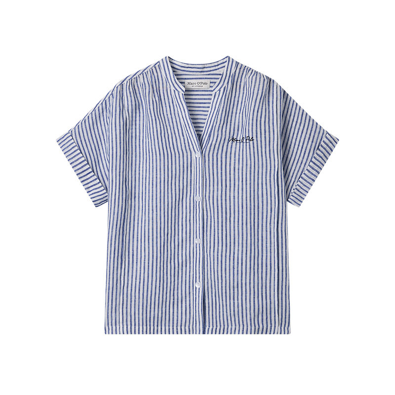 Marc O'Polo简约条纹半开襟衬衫女短袖百搭通勤上衣夏季新品