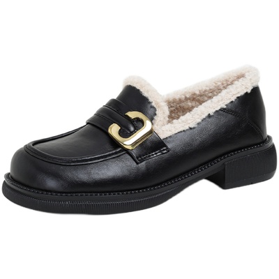 厚底乐福鞋学院风加绒单鞋