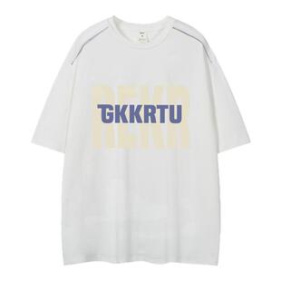 GKKRT潮牌重磅字母印花短袖T恤男款美式宽松休闲320g纯棉圆领上衣