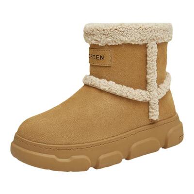 百思图冬季新款时尚户外运动休闲雪地靴厚底女短靴L2228DD4