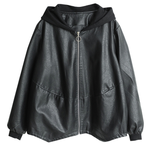 铜扣记2024秋冬季新款连帽黑色皮衣女pu百搭宽松大码气质皮尤上衣