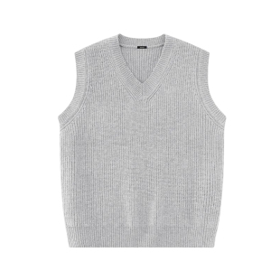 名创优品V领针织马甲男冬季休闲学院风浅灰色无袖毛衣针织衫背心Y
