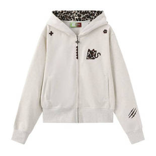 HandSeven美式潮牌小恶魔豹纹高街刺绣重磅连帽宽松开衫情侣外套