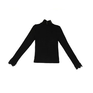 琪琪微微胖大码女装极简风蕾丝边长袖T恤女设计感打底衫内搭上衣