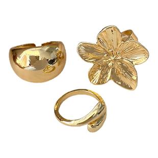 3件套欧美风金属开口戒指女小众设计感高级感食指戒不规则指环