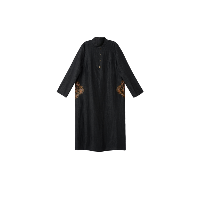 MNGATA G.宫小妍【香云纱·墨如意】真丝新中式中国风连衣裙