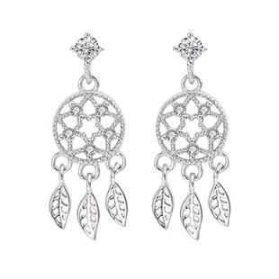 捕梦网耳环S925银耳钉纯银耳饰潮女镂空个性镶钻闪耳坠流苏银饰品