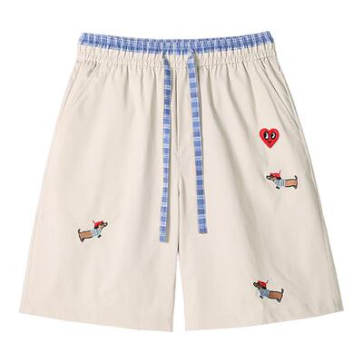 查尔斯桃心腊肠狗五分休闲短裤男格子抽绳系带设计高级感夏季新款