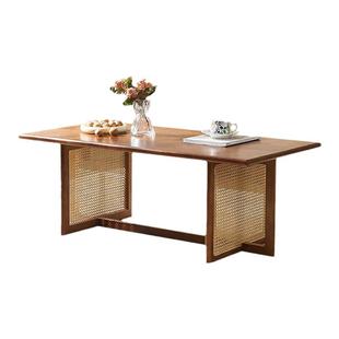 实木茶桌长方形家用小茶几客厅藤编原木民宿家具复古日式矮桌