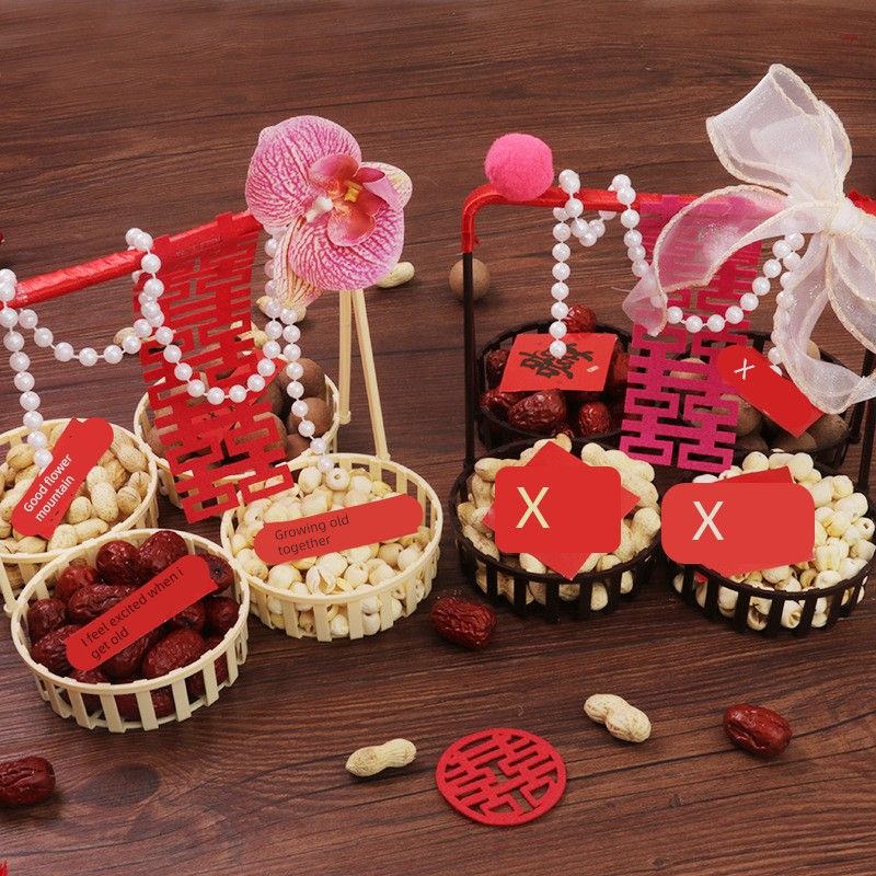 结婚果盘手工编织diy新中式婚礼干果早生贵子果篮客厅桌面小摆件