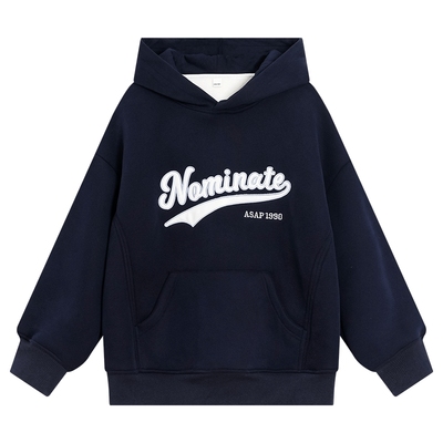 韩范一体绒字母重工刺绣连帽卫衣