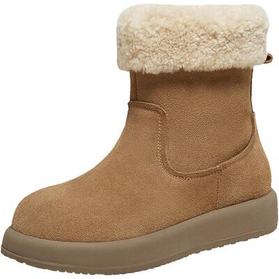 百思图2025冬季新款厚底雪地靴真皮保暖棉鞋毛毛鞋女短靴W9319DD5