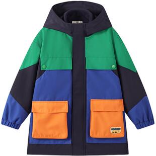 MQD马骑顿男大童春秋工装户外撞色机能感连帽外套风衣一衣三穿