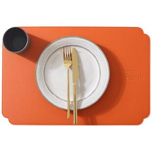 爱马橙西餐垫高级感轻奢防水防油餐厅酒店皮革桌垫餐具隔热垫橙色