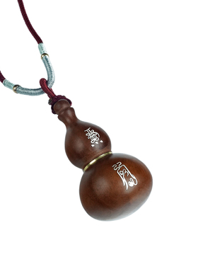 老桃木镶嵌纯银小葫芦项链可打开