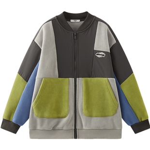 [Z]MQD童装男童加厚棒球领外套2025冬季新款儿童撞色拼接保暖运动