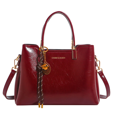 香港品牌油蜡皮红色手提包结婚包