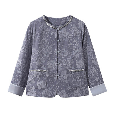 小个子妈妈春装外套女2026新款中老年春秋款气质休闲圆领上衣短款