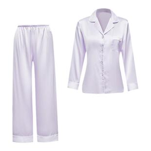 100%真丝睡衣女夏季长袖长裤两件套LP桑蚕丝春秋可外穿丝绸家居服