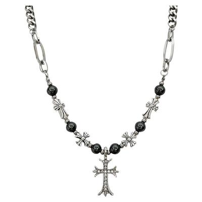 小众设计钛钢锆石十字架拼接项链