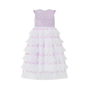 Little Naive女童礼服裙夏季小飞袖珠片蛋糕裙儿童公主背心连衣裙