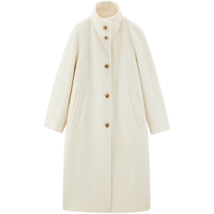 太平鸟大师甄绒系列苏力羊驼毛大衣女冬装新长款Suri白色外套