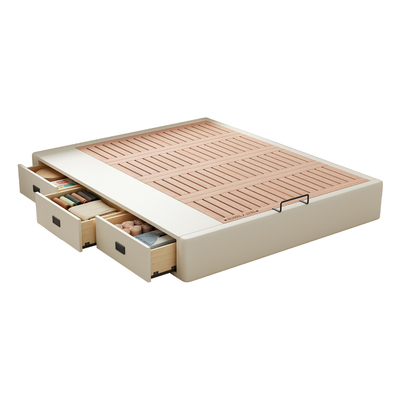 无床头榉木高箱三抽储物床可定制