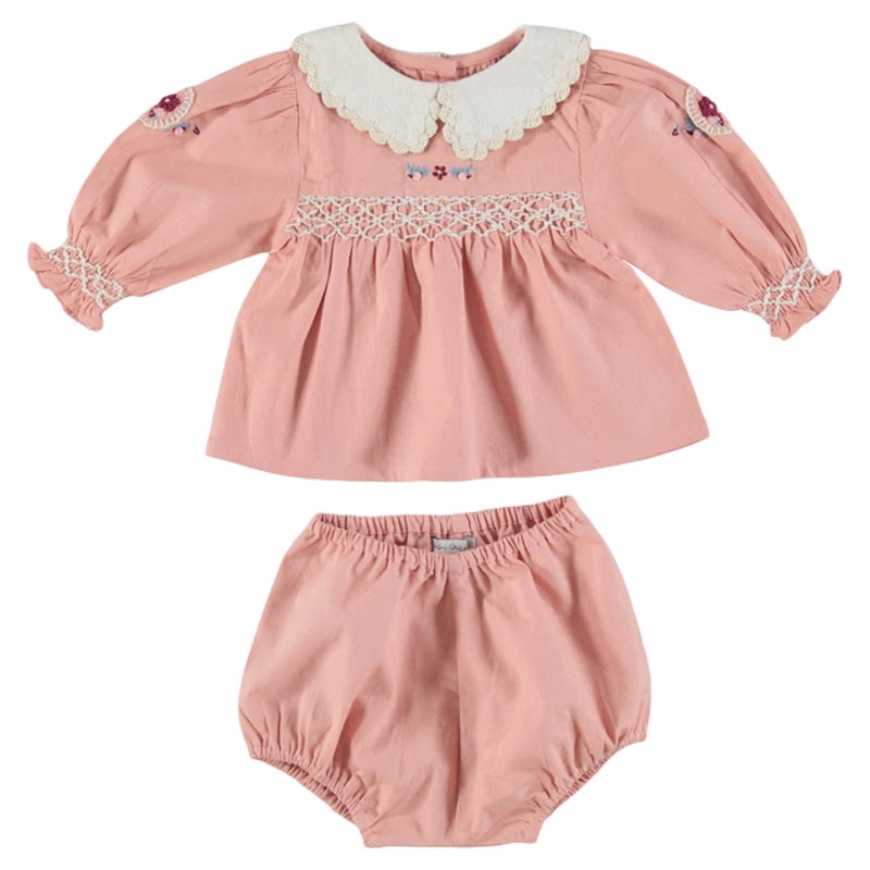 9折 Little家现货  bebe organic FW26女宝宝碎花上衣花苞裤套装