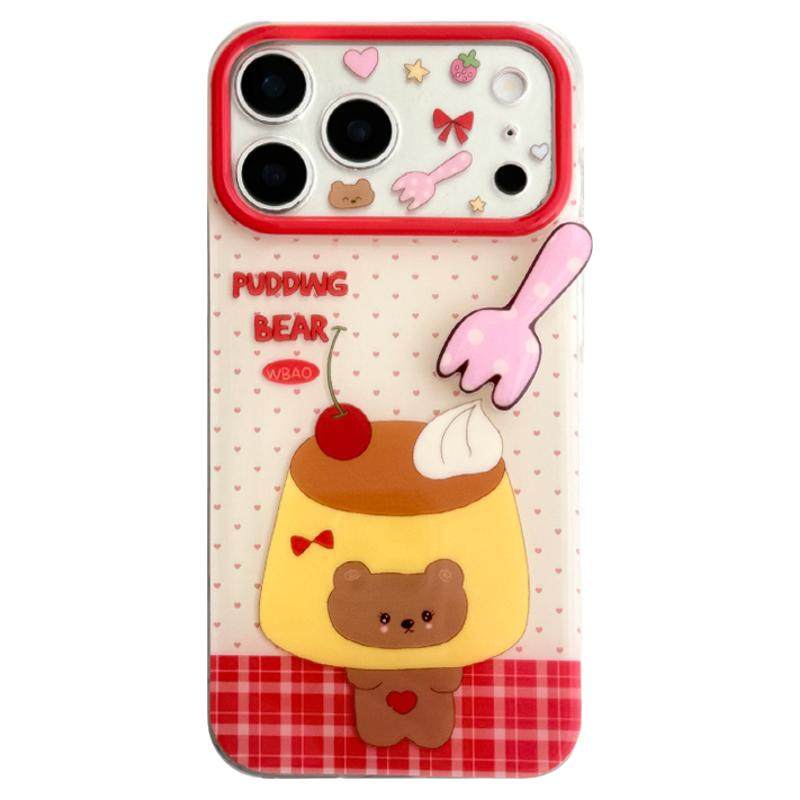 由里公园ins可爱治愈系立体叉子奶油布丁小熊适用18pro苹果18ProMax手机壳iPhone16全包14新年16Promax保护套