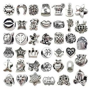 40款藏银合金大孔珠复古DIY手链项链爱心皇冠星星大孔珠饰品配件