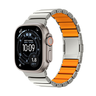 适用苹果手表ultra钛金属表带iwatch11s10se3双色硅胶磁吸扣男女
