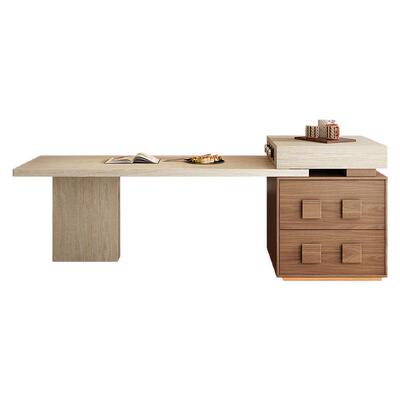 复古风洞石岛台餐桌一体家用可伸缩小户型中古高级感开放厨房导台