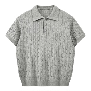 悟空有货街头复古扭花针织短袖POLO衫男潮牌宽松情侣高级T恤上衣