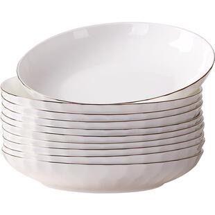 骨瓷盘子菜盘家用欧式金边可微波简约时尚圆形餐盘碟组合品质套装