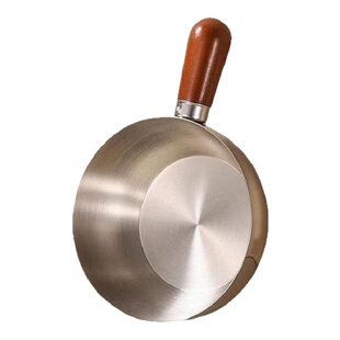 不锈钢胡桃木手柄平底锅宝宝辅食锅热油锅食品级多功能汤锅炒菜锅