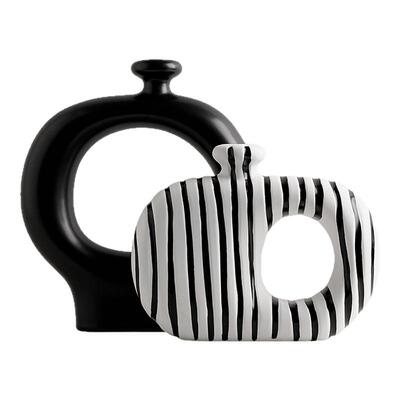 黑白条纹陶瓷花瓶摆件