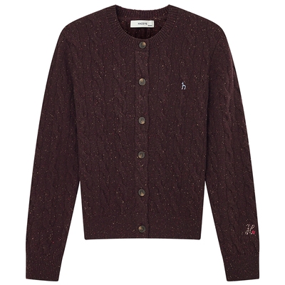 Hazzys哈吉斯绞花针织开衫女秋冬时尚保暖彩点毛衫通勤上衣外套潮