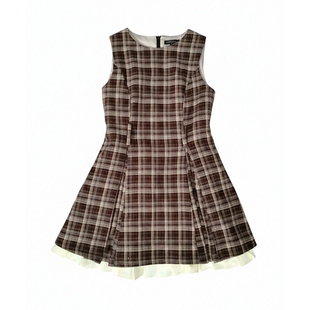 ECHOSTA复古学院格棕纹背心连衣裙春秋修身收腰显瘦无袖短裙子