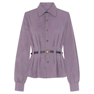 邱莹莹 HELA AOMI“雾面紫”莱赛尔92%亚麻收腰设计感通勤风衬衫